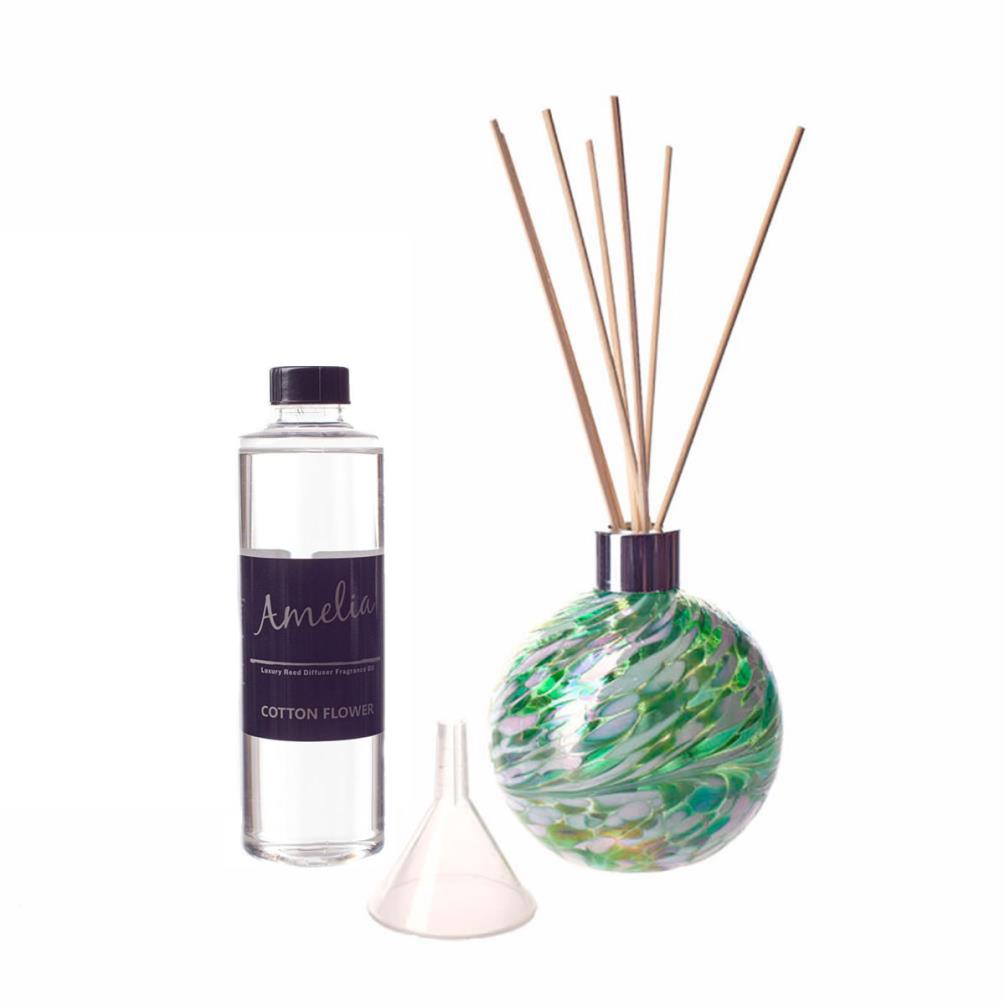 Amelia Art Glass Mint Green & White Iridescence Reed Diffuser Gift Set  £35.99